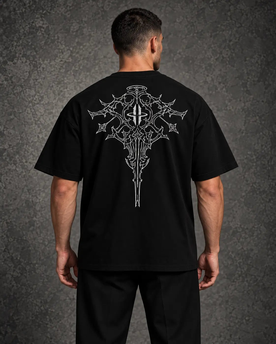 Origin Tee back artwork — AI garment visualisation